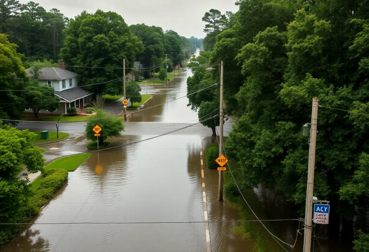 Aerial view of flooded streets in South Carolina