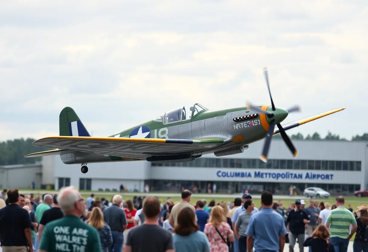 Vintage aircraft flying over a charity event at Columbia Metropolitan Airport