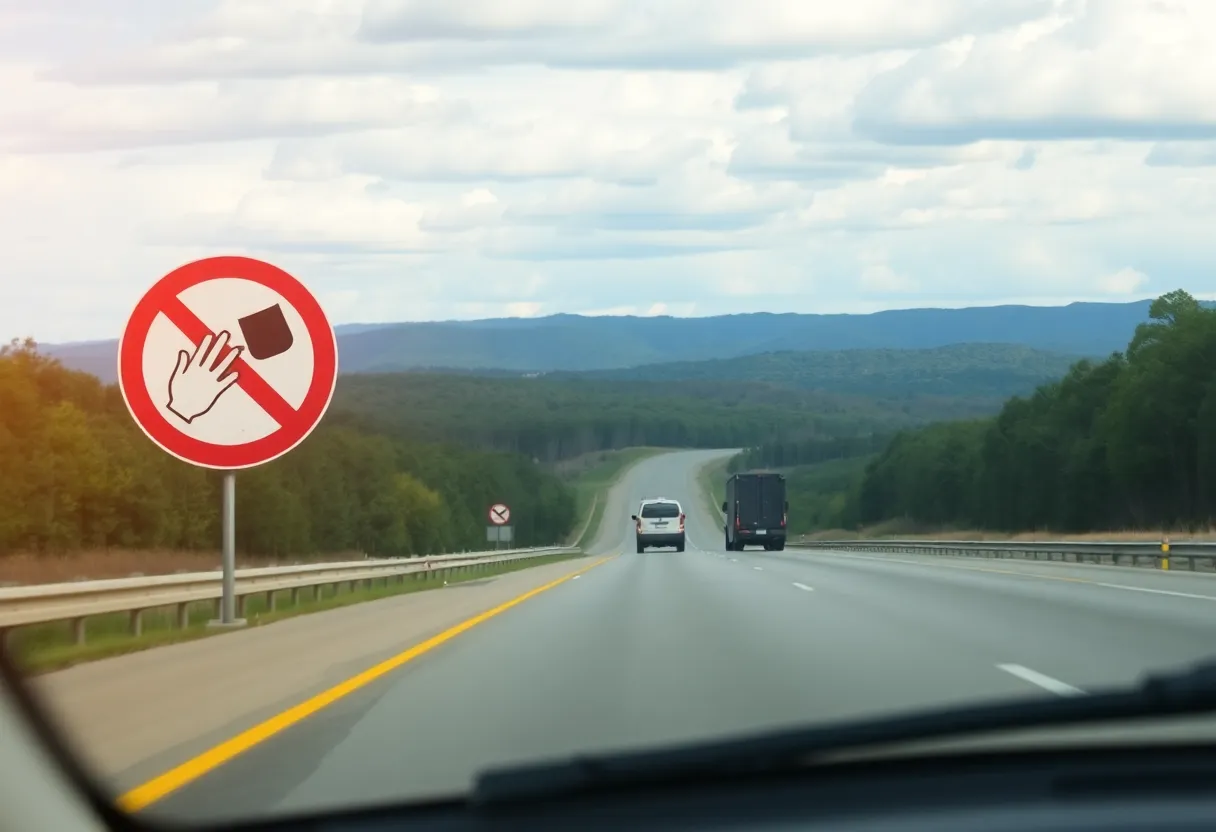 Hands-free driving sign along a highway in South Carolina
