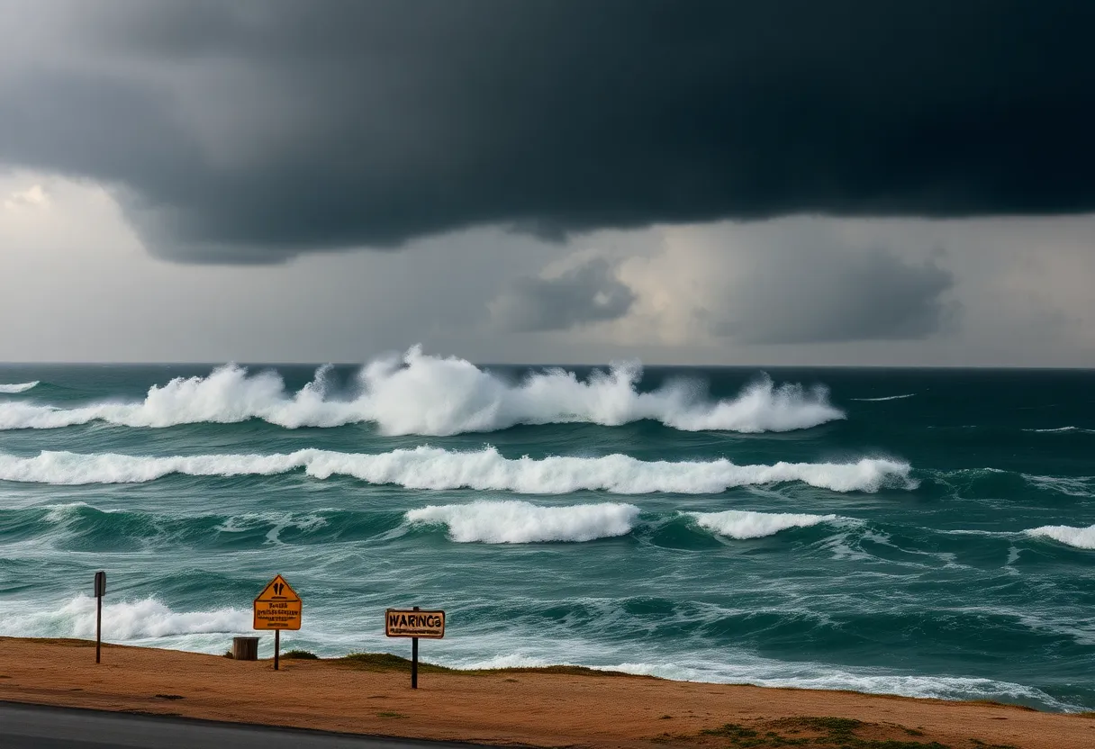 Stormy sea and high waves due to Hurricane Erin