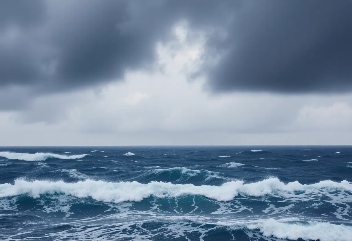 Dramatic view of the Atlantic Ocean under hurricane conditions