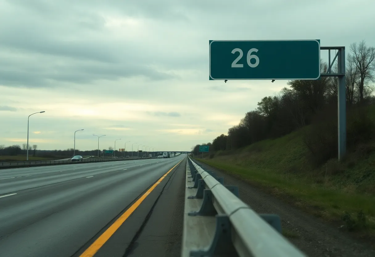 An empty stretch of Interstate 26 with a guardrail