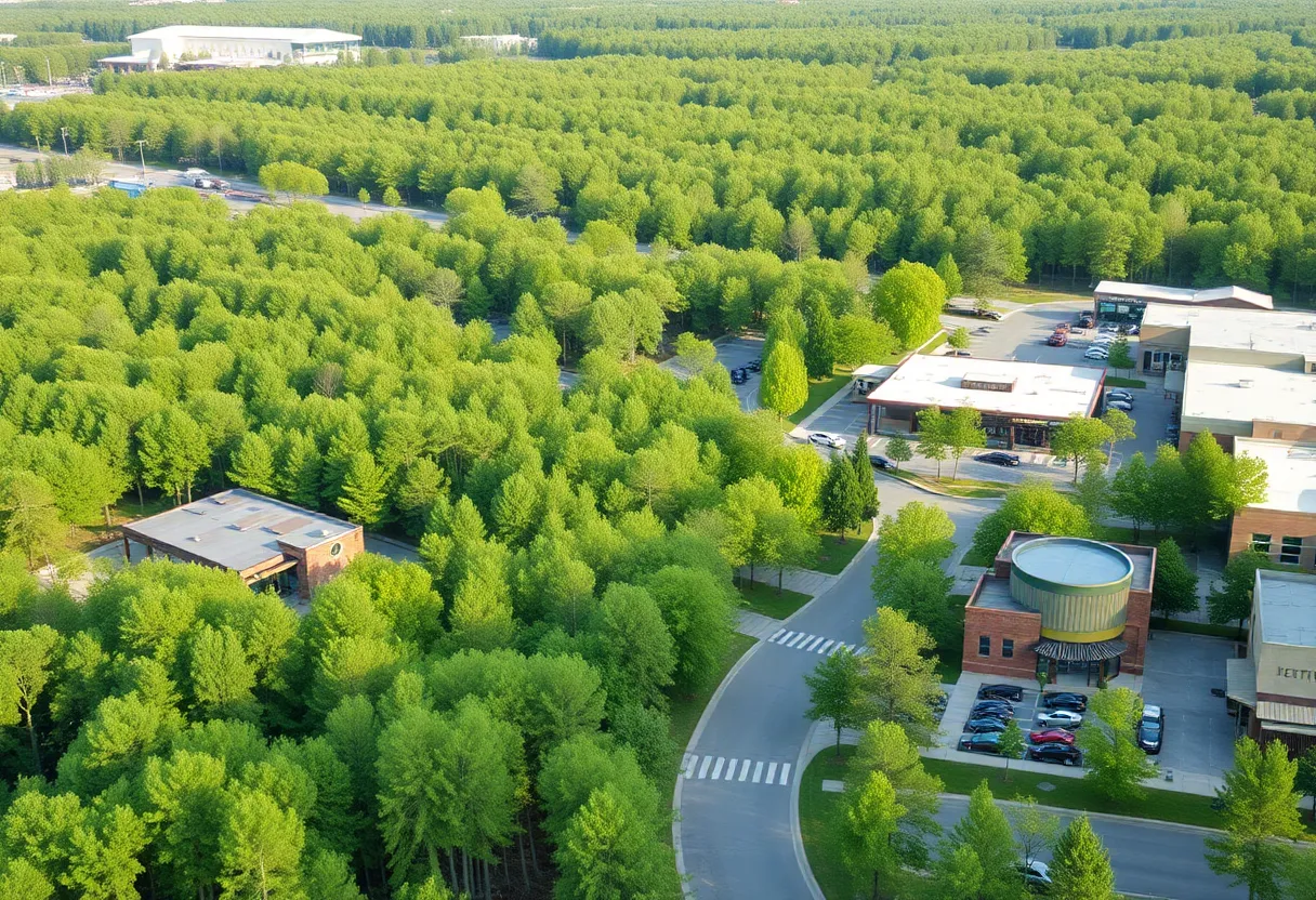 Proposed commercial development area in Irmo with trees and land.