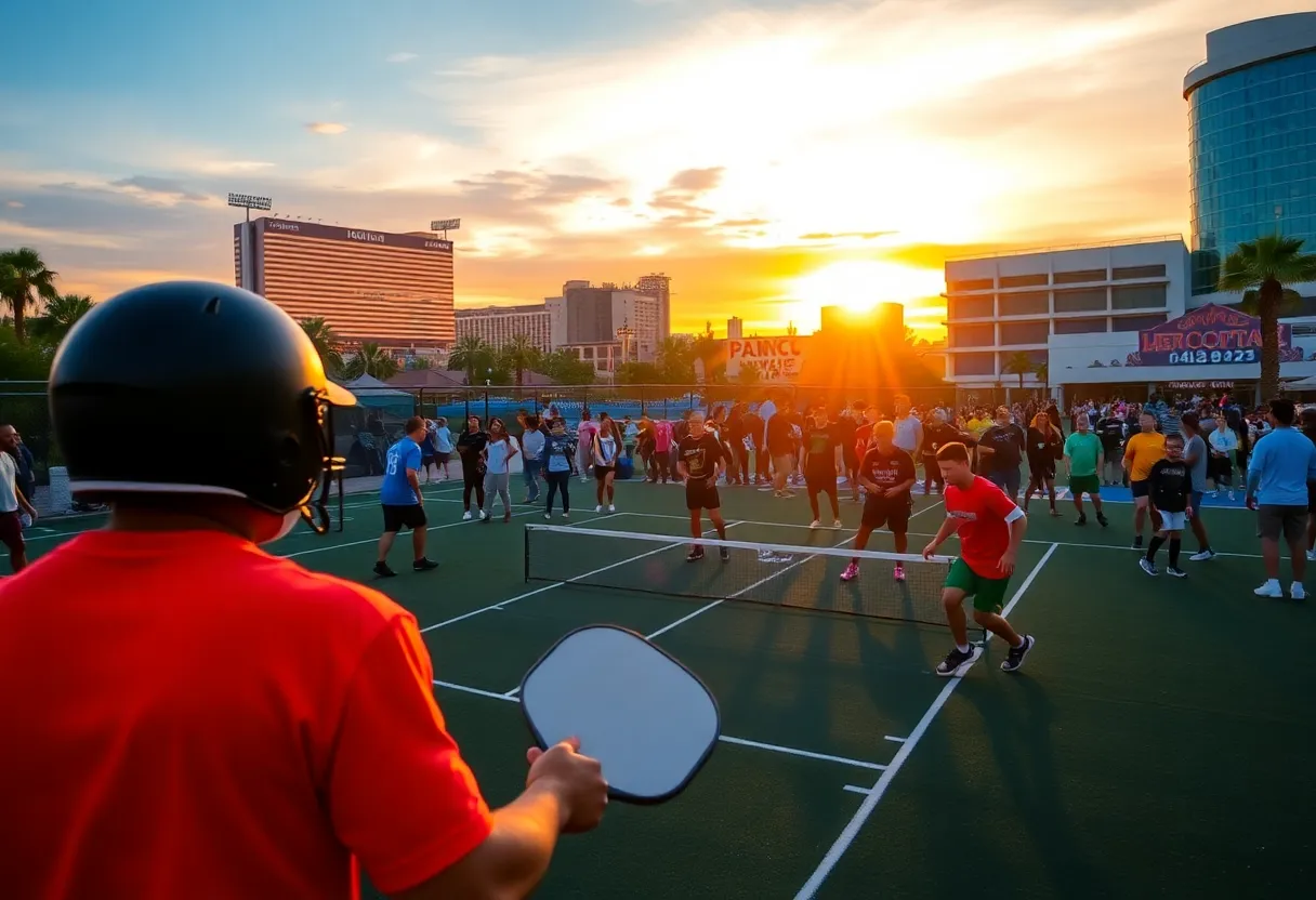 Vibrant sports events scene in Las Vegas featuring football and pickleball.