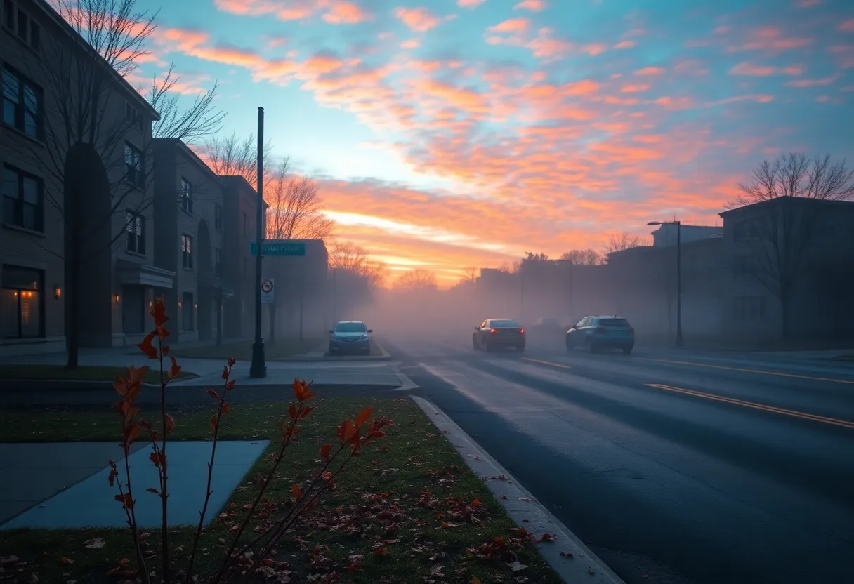 Mist covering the streets of Lexington during a chilly morning