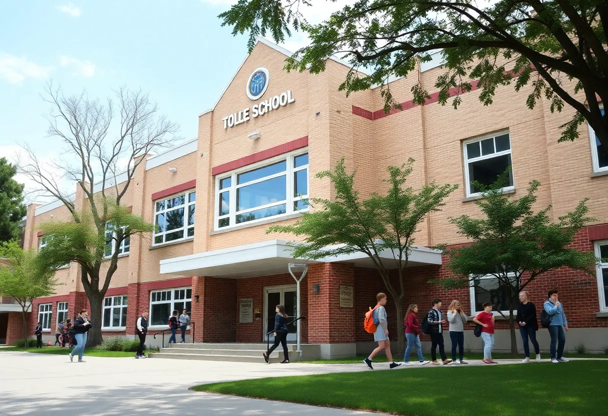 Students outside a school building in Lexington-Richland School District