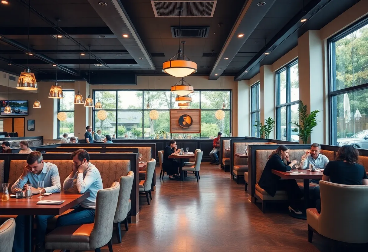 Interior of Lizard's Thicket Restaurant showcasing new booths and decor