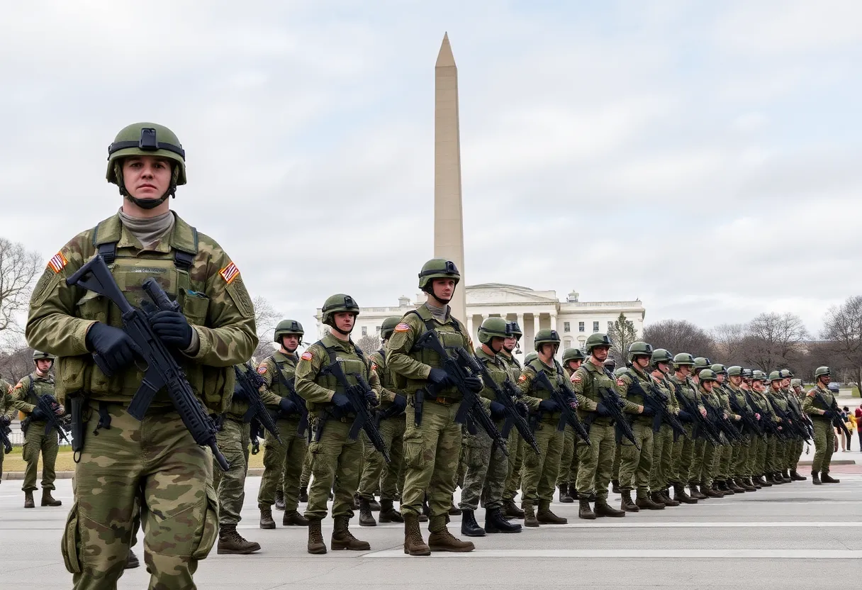 National Guard troops assembled for deployment
