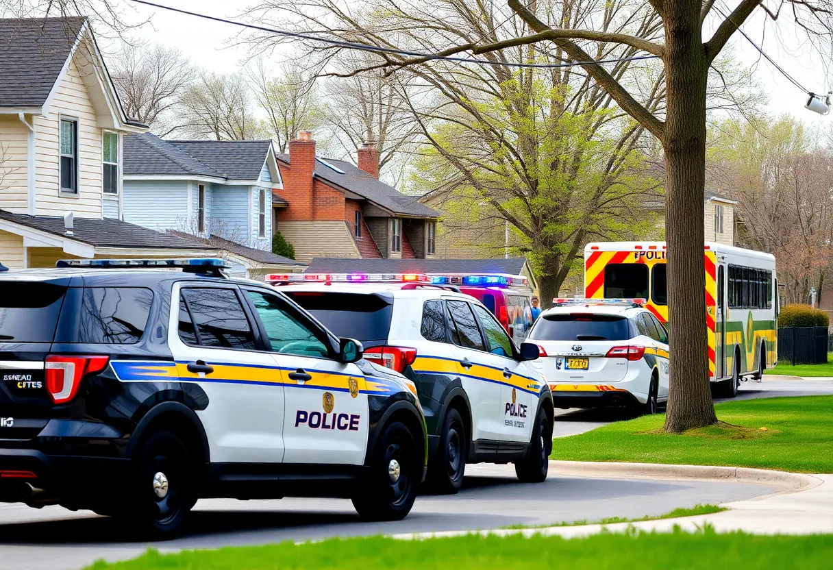 Police cars in a neighborhood following a shooting incident in Newberry County