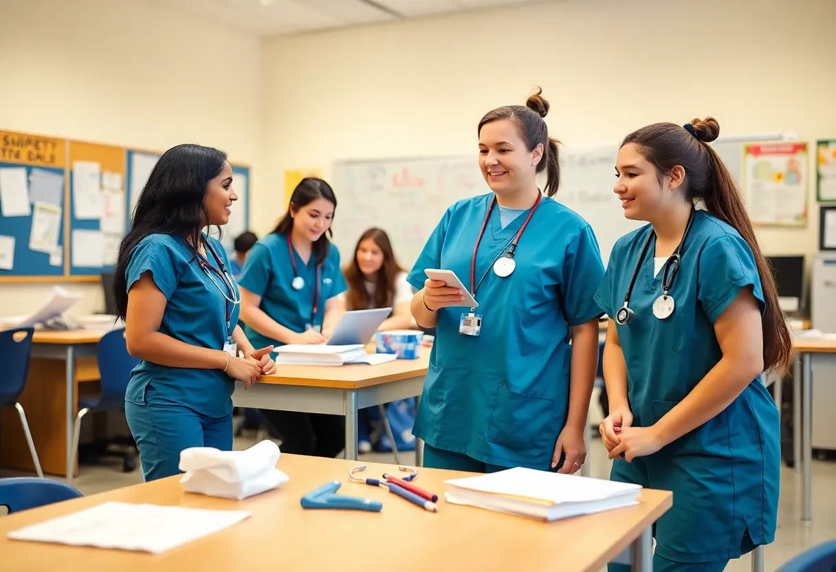 Students participating in a nursing apprenticeship program