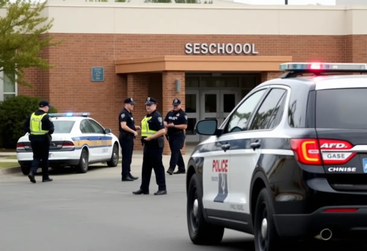 Police officers outside a school following a false alarm