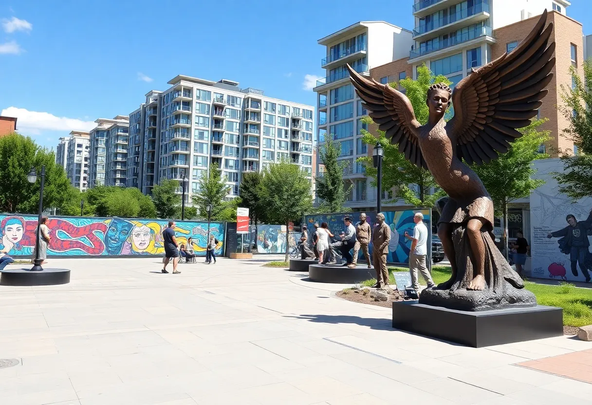 Colorful murals and sculptures in the urban landscape of Columbia