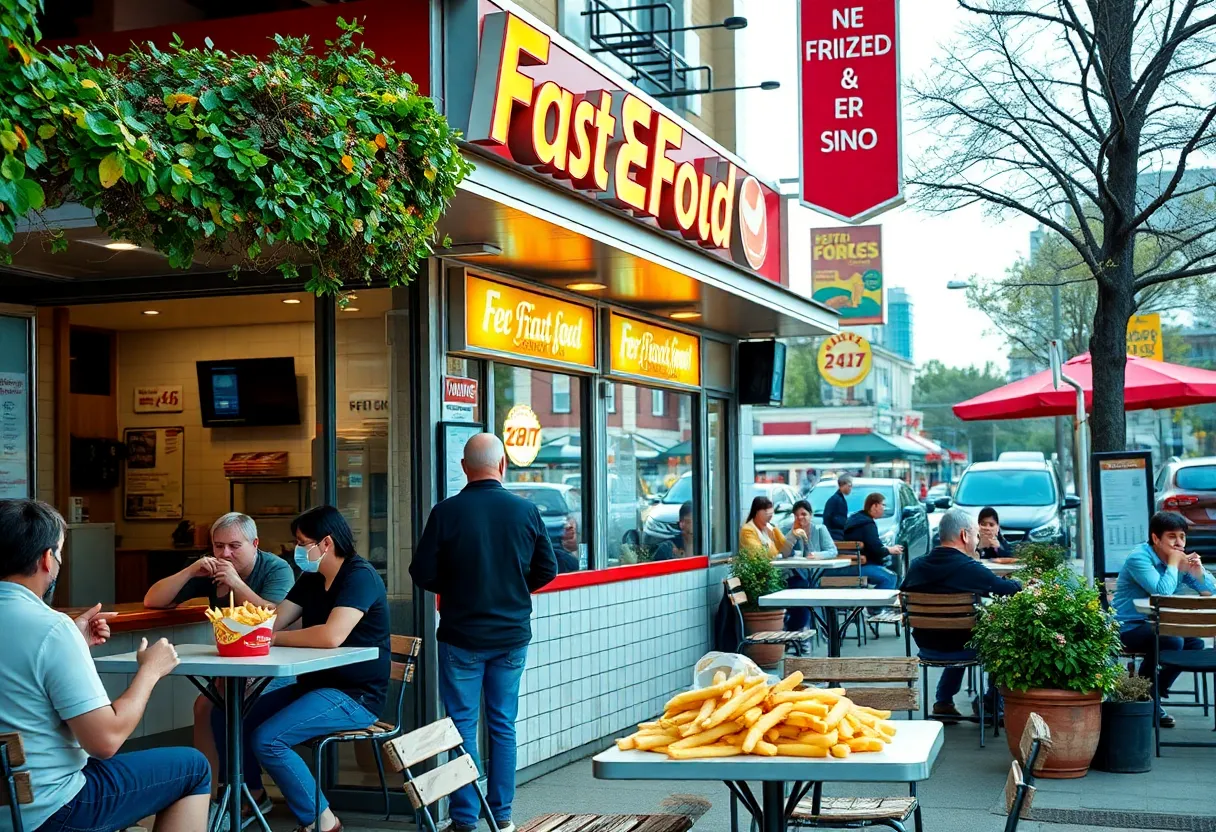 Customers enjoying Rush's original straight-cut fries at the restaurant