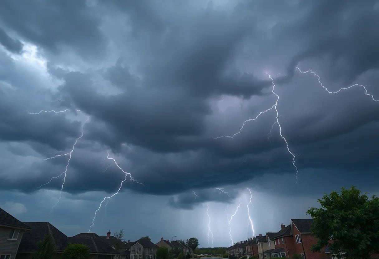 Thunderstorm clouds over Columbia, SC with lightning