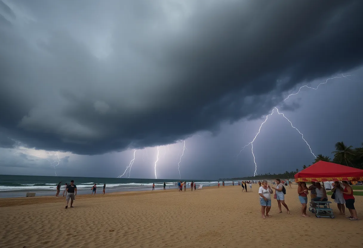 Thunderstorm clouds over Dominion Beach Park during lightning strike