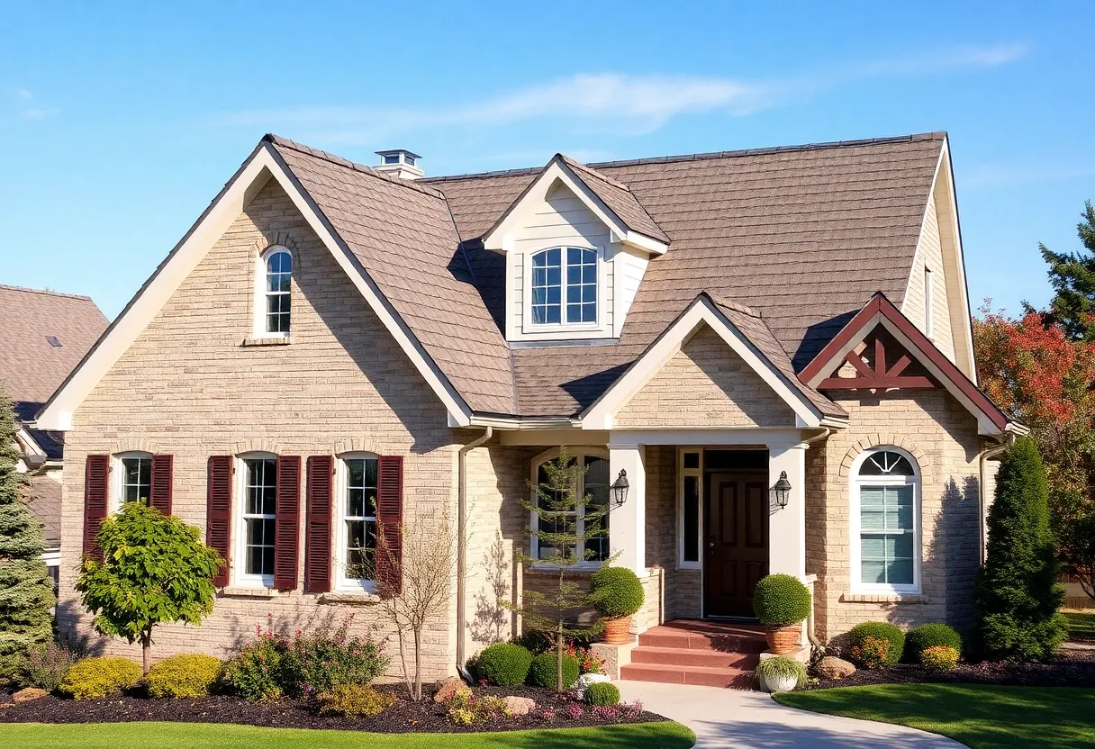 A modern home featuring a variety of upgraded roofing materials and a lush garden.