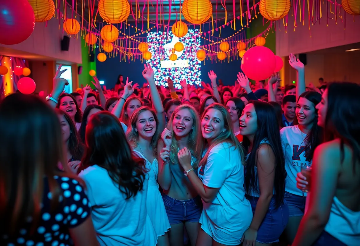 Crowd celebrating at USC Sorority Bid Day