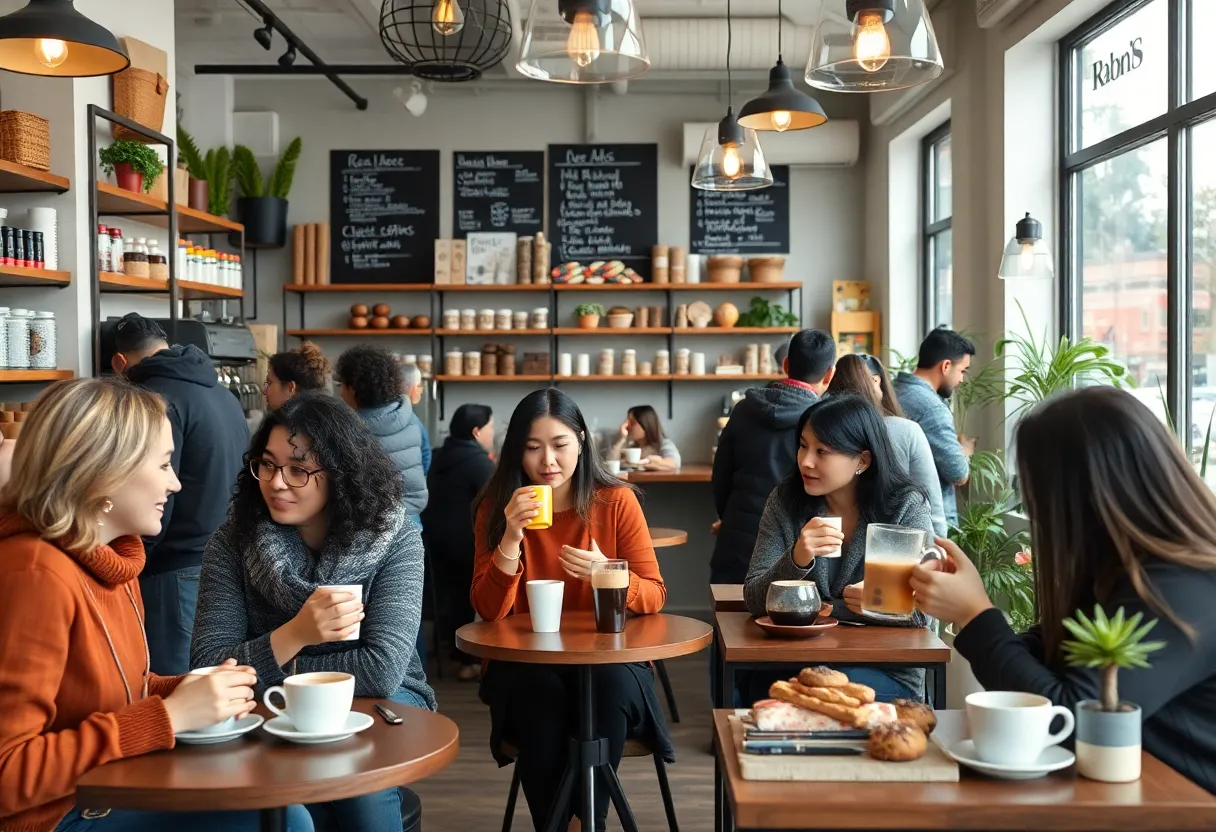 Interior view of Vibez Coffee with customers enjoying coffee.