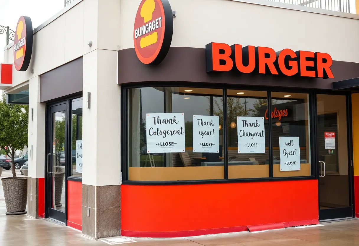 Exterior of Wayback Burgers restaurant showing closed signs.