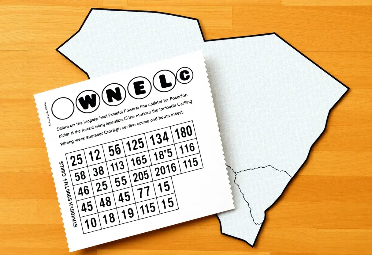 Winning Powerball tickets with South Carolina map
