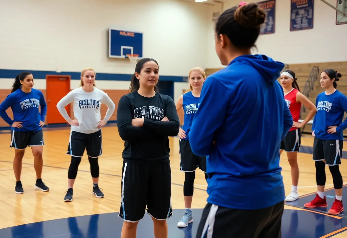 Women's basketball team practicing under new coaching guidance