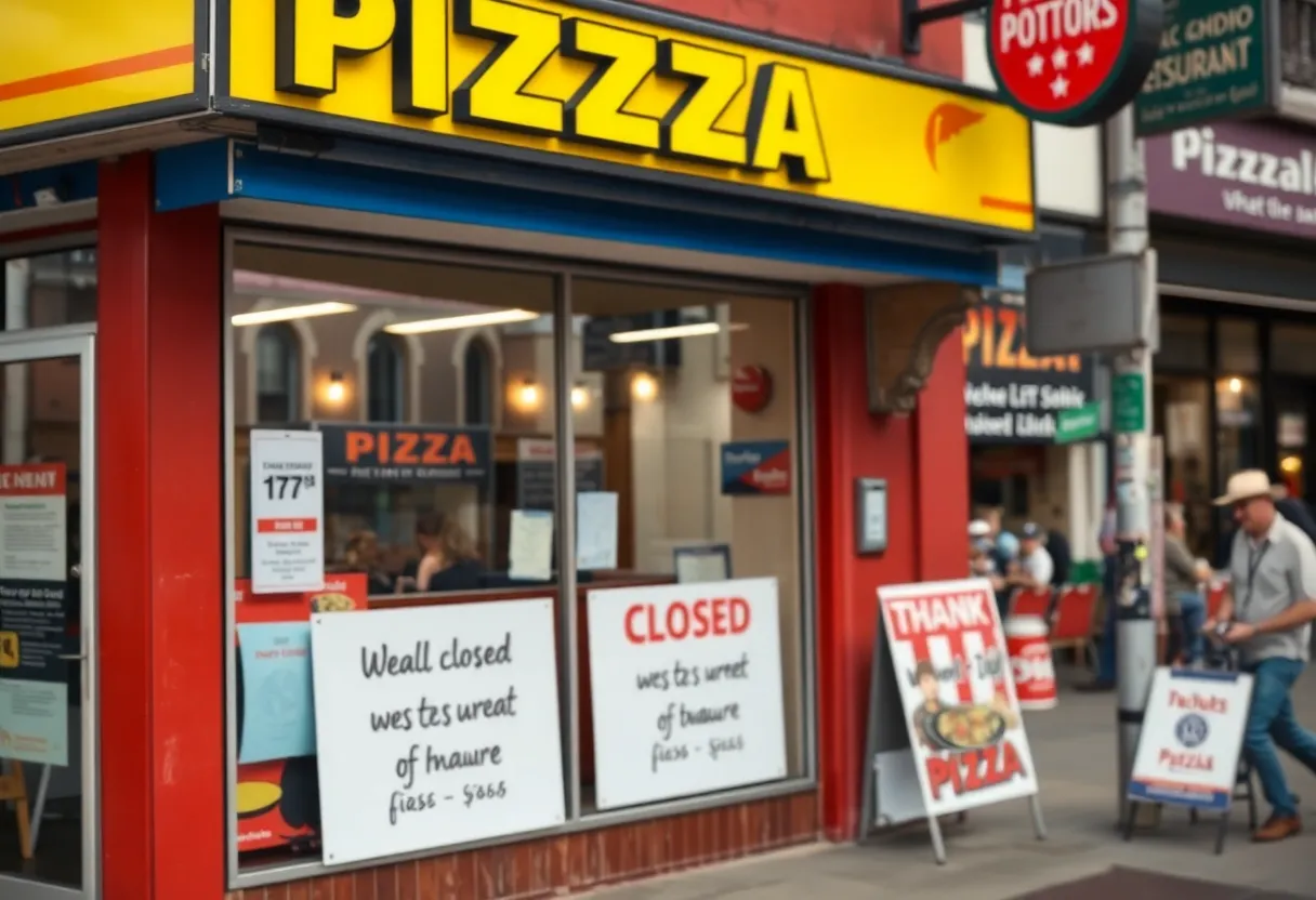 Sign on closed Blaze Pizza storefront in Columbia, SC