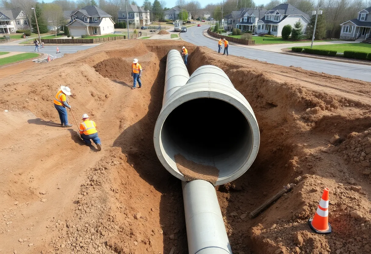 Workers installing drainage pipes in Cayce, SC