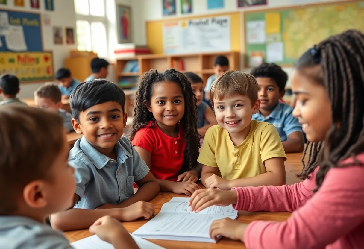 Diverse children participating in classroom activities at a private school.