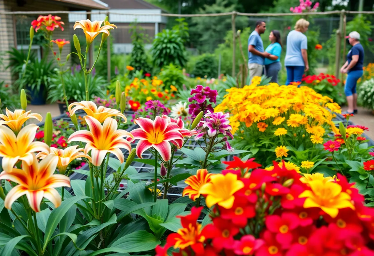 Community gardening in Columbia with diverse plants and residents collaborating