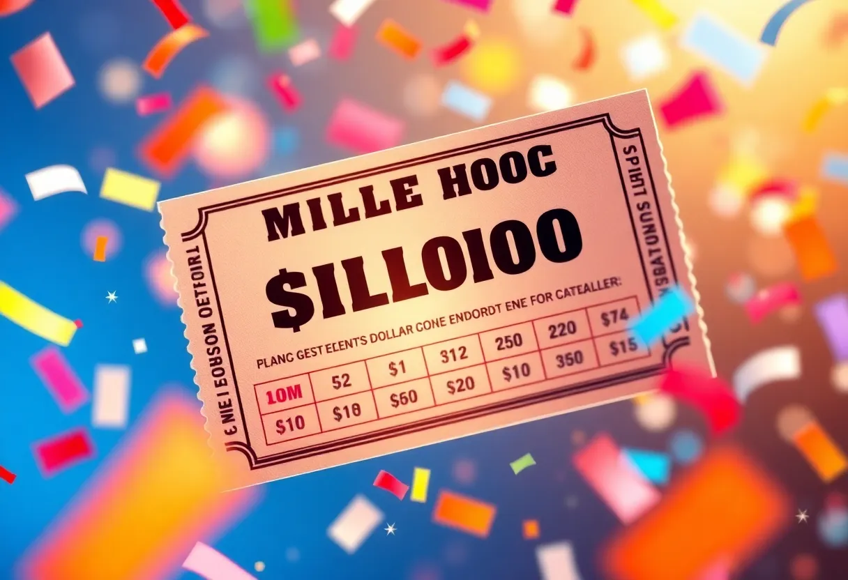 Celebration of a Columbia lottery winner with decorations and a lottery ticket