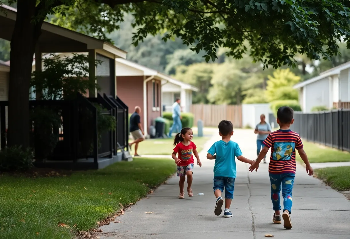 Peaceful Columbia neighborhood with children at play