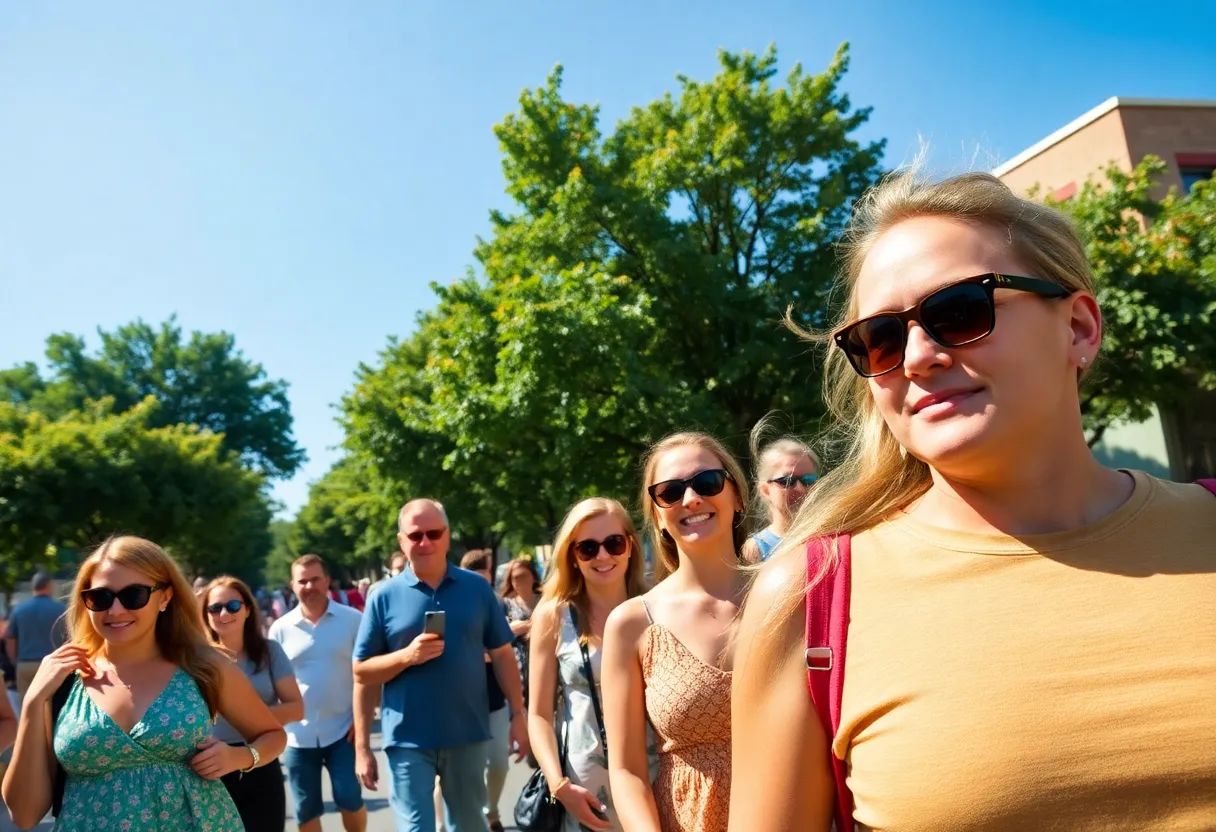 Sunny day in Columbia SC with people enjoying the warm weather