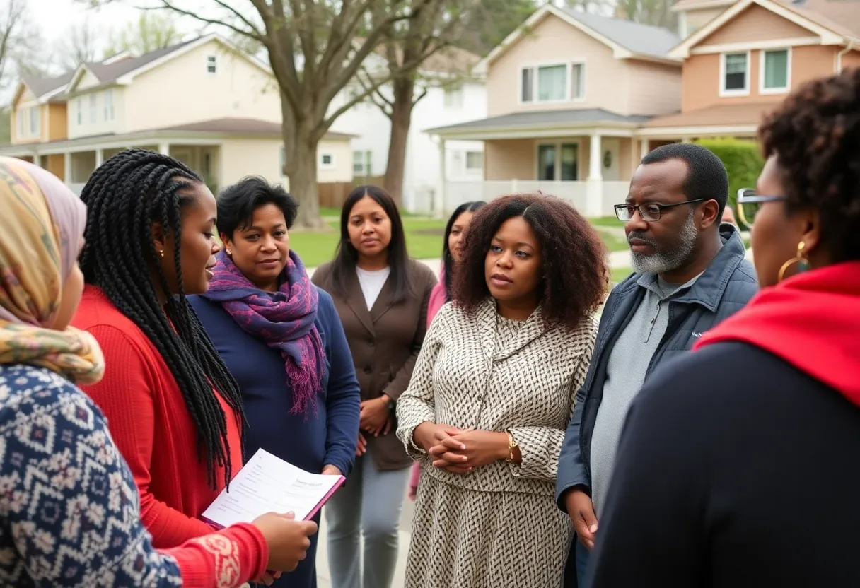 Community members gathered discussing affordable housing initiatives