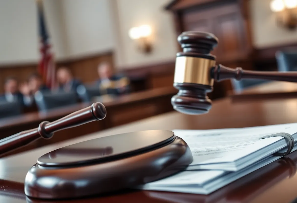 Image of a courtroom representing justice in a wire fraud case