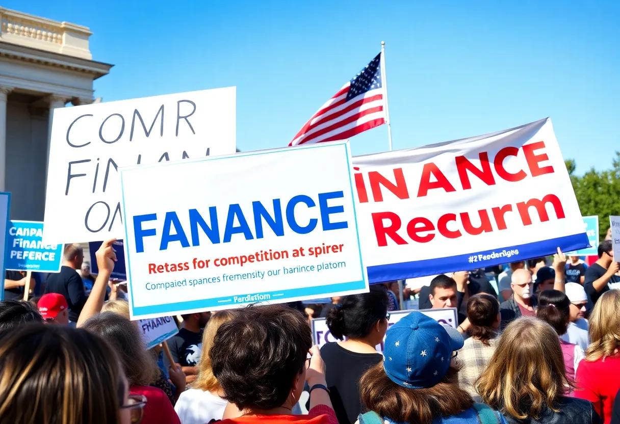 Dan Osborn Campaign Rally with supporters holding banners