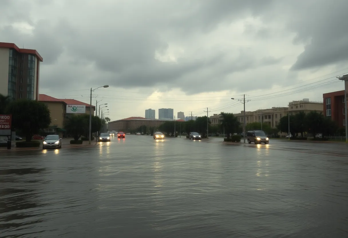 Heavy rainfall causing flooding in urban South Carolina