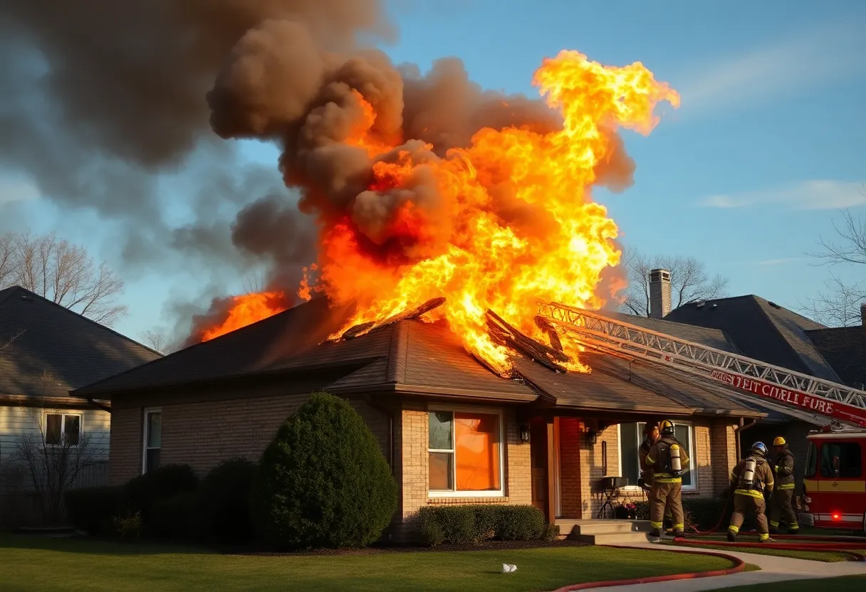 Firefighters battling a house fire in Irmo, South Carolina.