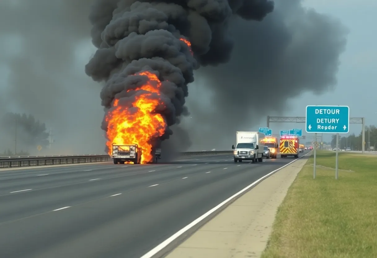 Scene of a vehicle fire on I-26 obstructing traffic
