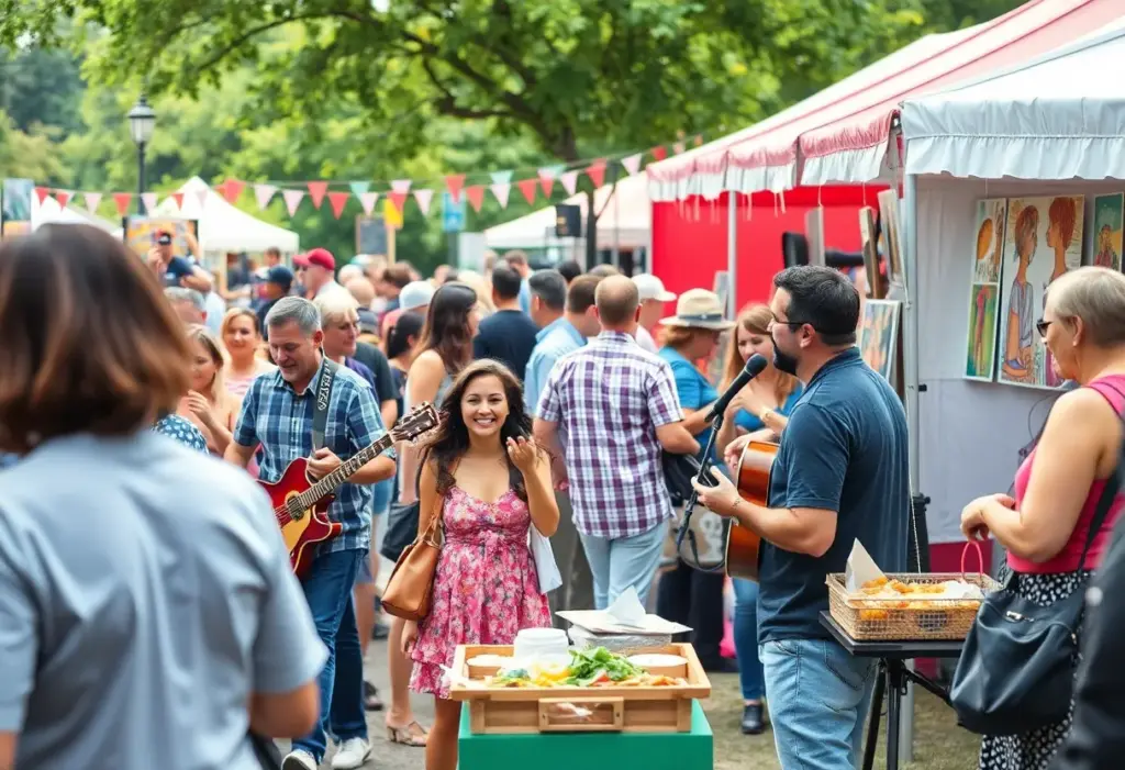 Crowd enjoying the Jubilee Festival with music and art