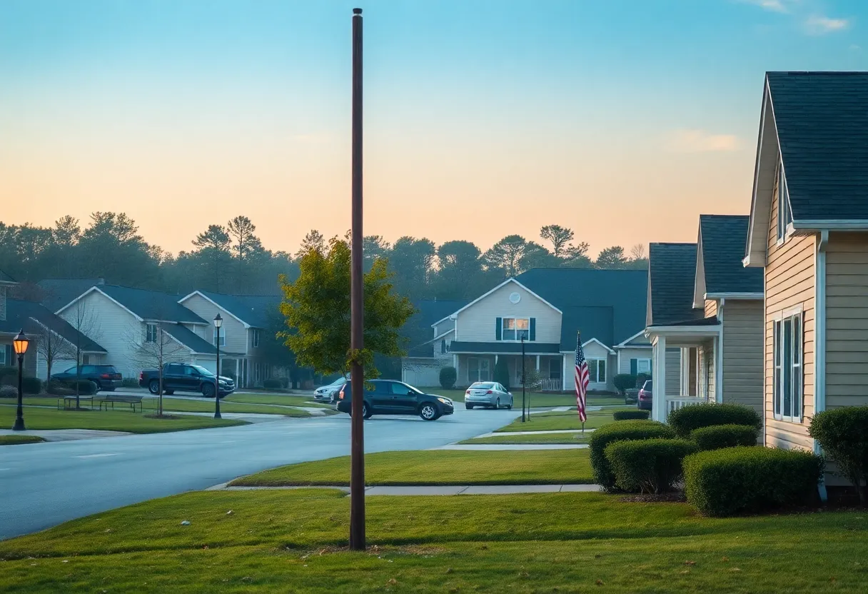 Residential area in Kershaw, SC, shown early in the morning after an earthquake