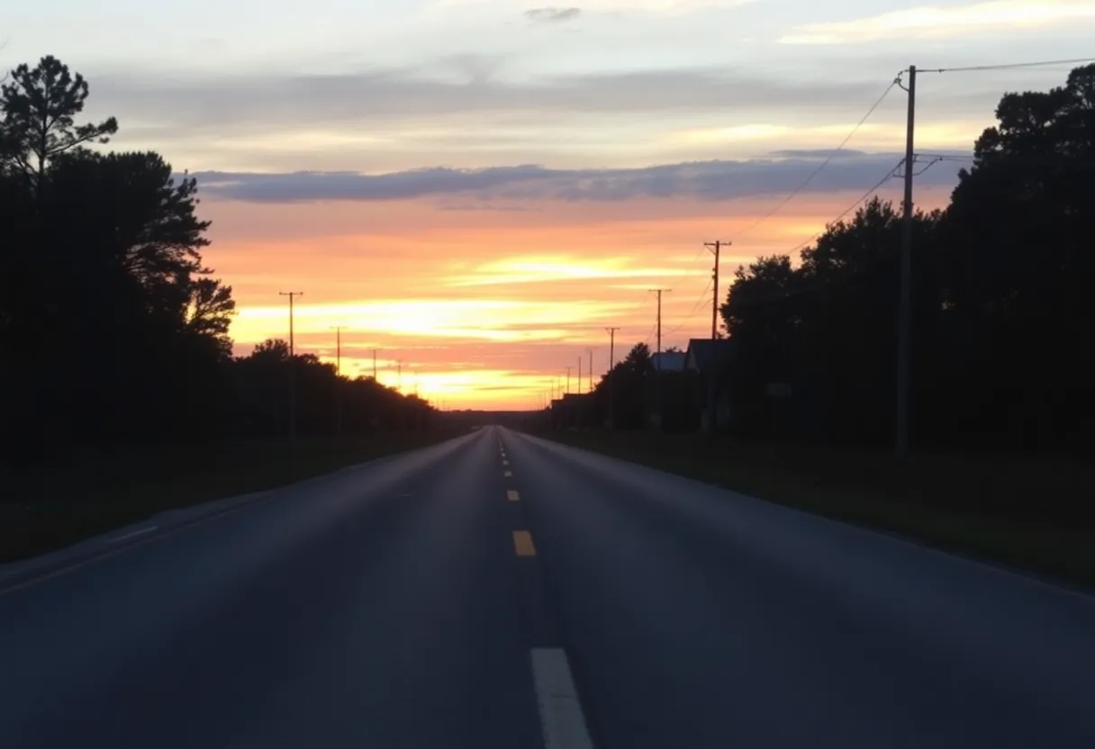 A serene view of a rural road in Lexington County, South Carolina