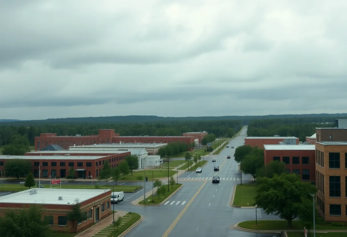 Cloudy skies with rain showers in Lexington, SC