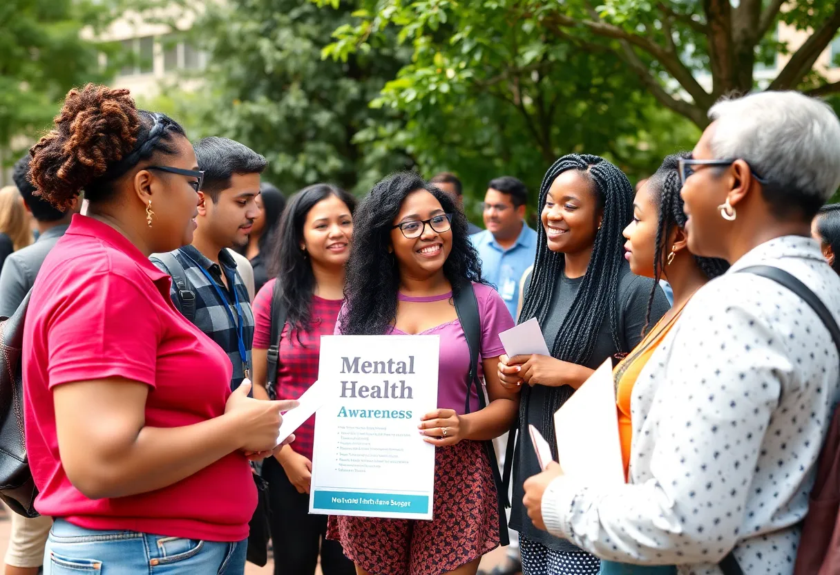 Community members discussing mental health resources