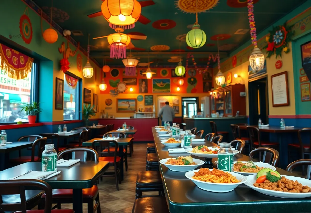 Interior of Na’cho Margarita restaurant with colorful decor and dining tables