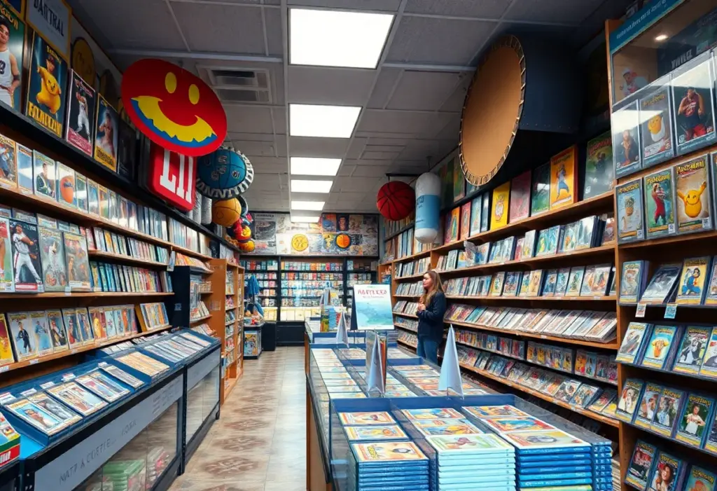 Interior of Palmetto Cards store showcasing sports cards and memorabilia