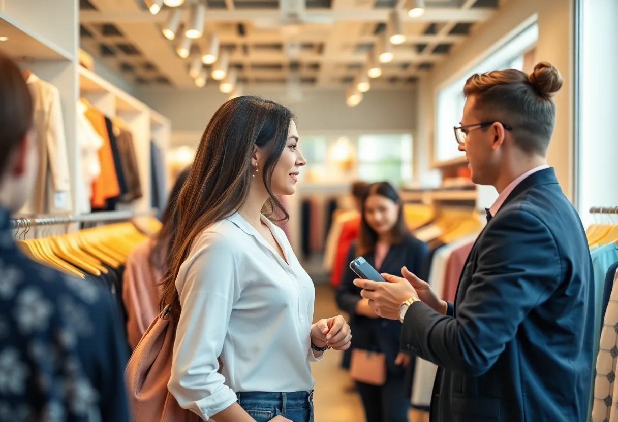 Customer assistance at Brittons clothing store