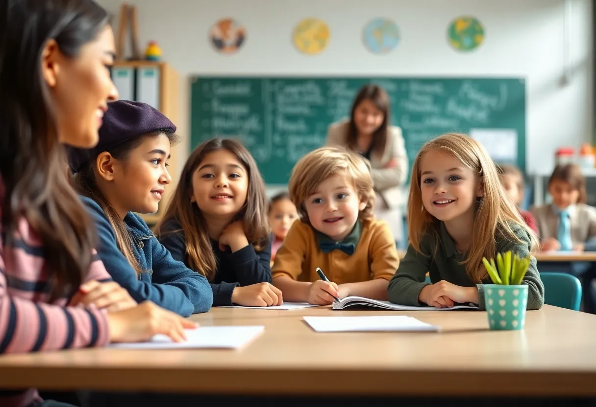 Students actively participating in a private school classroom setting