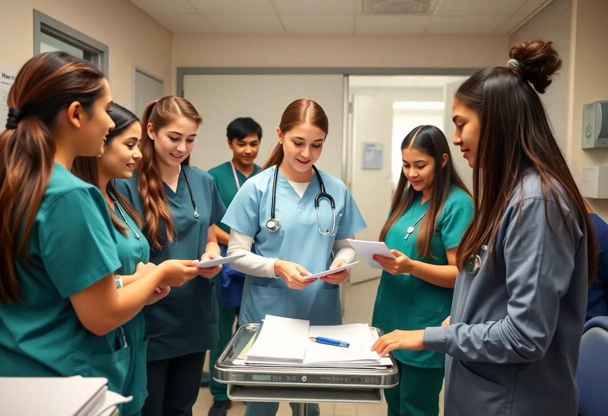 High school students participating in a nursing apprenticeship program