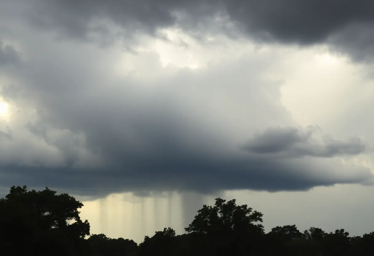 Storm clouds over Columbia SC with trees swaying in the wind