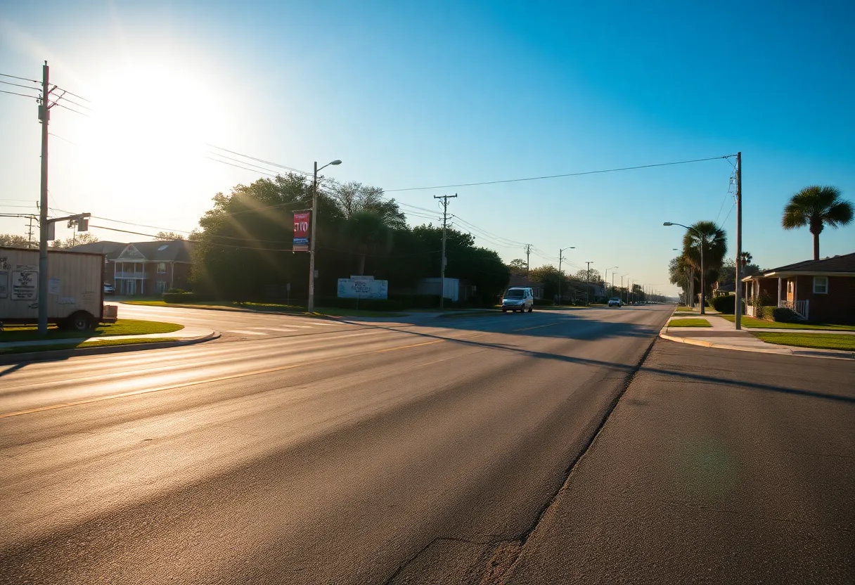 Sunny street in South Carolina during heat wave